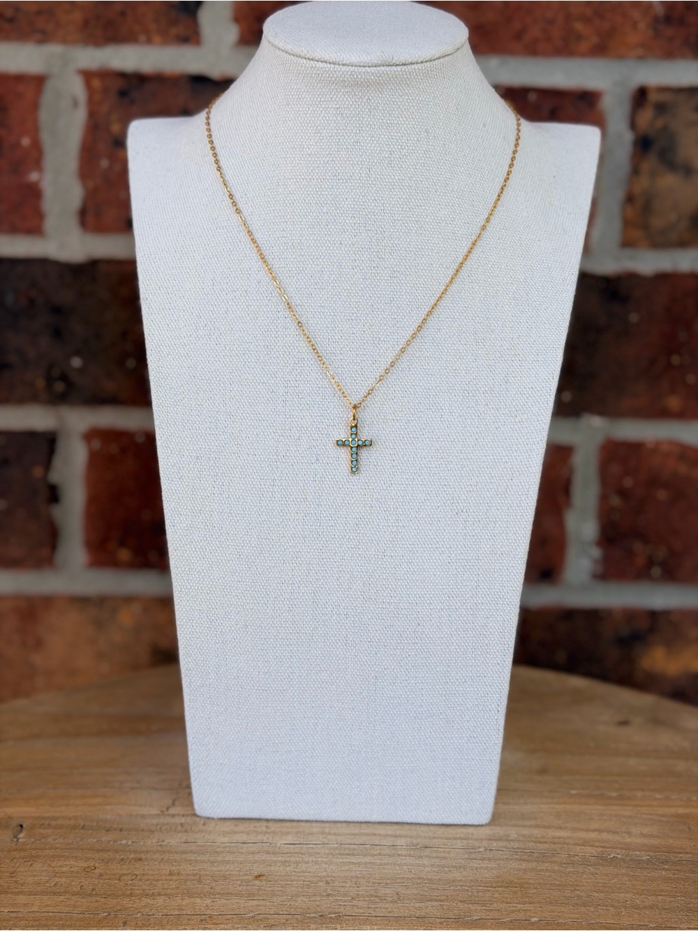 Turquoise Cross Gold Charm Necklace